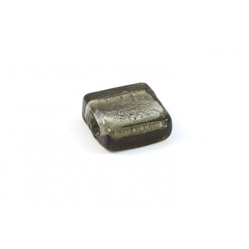 Flat square 15mm glass bead grey silver foil 